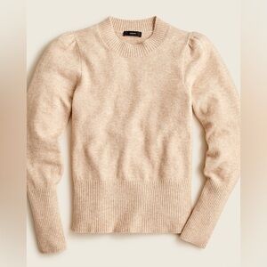 J. Crew Puff-sleeve Crewneck Sweater in supersoft yarn Wool Blend Heather Linen